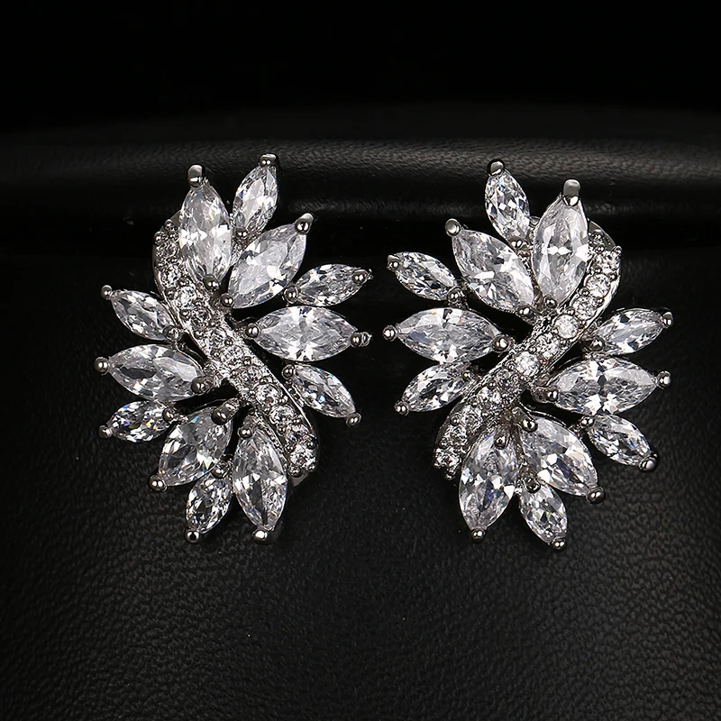 Z Lujo Forma de Gota de Agua Clara de la Flor Grande CZ Joyeria Nupcial Pendientes Cristalinos de La Boda Para Las Novias