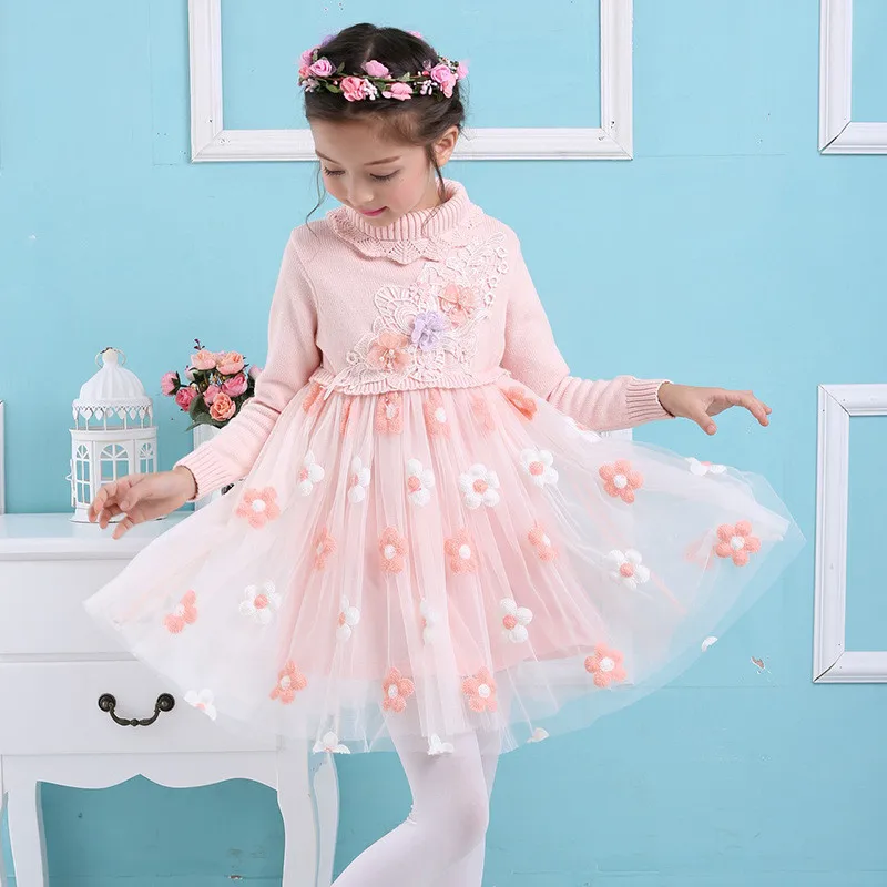 

Girls Sweaters 2017 New Autumn Girls Dress Long Sleeve Girls Clothes Pullover Sweater Princess Knitwear Birthday Party Dress