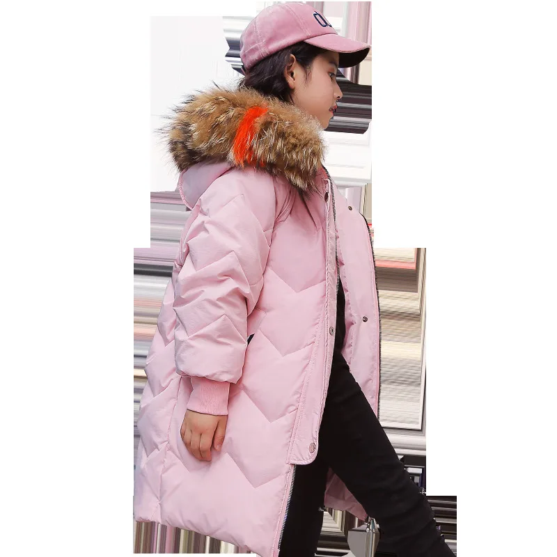 Г.; Одежда для девочек; зимний теплый пуховик; детская утепленная длинная парка; Верхняя одежда с капюшоном и натуральным мехом; пальто; одежда для детей