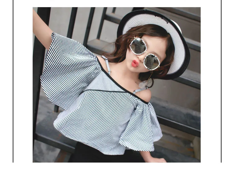 big girl summer shirt petal sleeve off shoulder black red striped blouse for girls toddler children clothing 2018 new tops clothes (9)