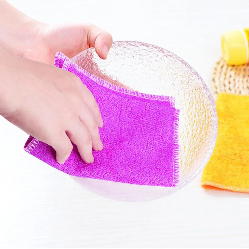 

5pcs Washing Dish Cloth Anti Grease Bamboo Fiber Tableware Household Cleaning Towel Cleaner Wipping Rags Kitchen Scouring Pad