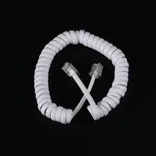 Белый стационарный телефон спиральный кабель пружинный медный провод длинный тип телефонная линия