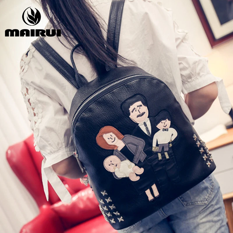 Women Bag Rivet Refinement Washed PU Leather Backpack School Bags Women Rucksack European Trend Stachel Fresh