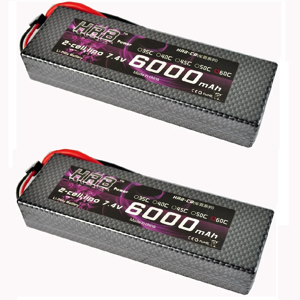 2pcs HRB Lipo Battery 2S 7 4V 6000mah 60C Max 120C Hard Case AKKU Bateria For