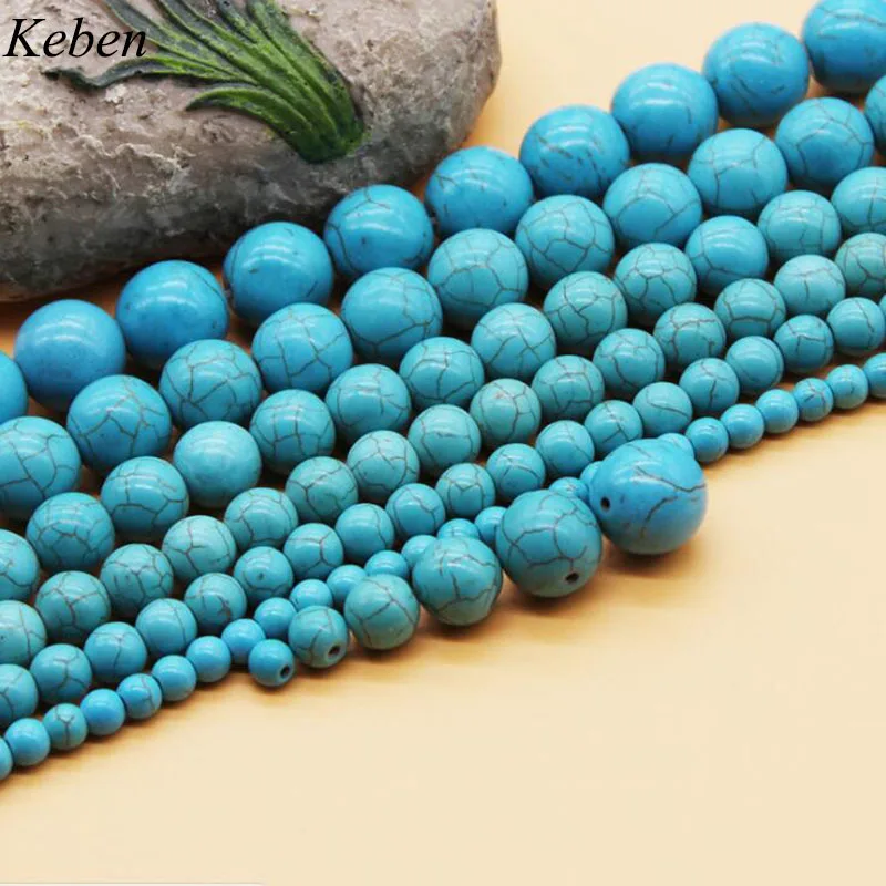 

Free Shipping Smooth Natural Blue Turquoises Round Loose Beads 15" Strand 4 6 8 10 12 MM Pick Size For Jewelry Making