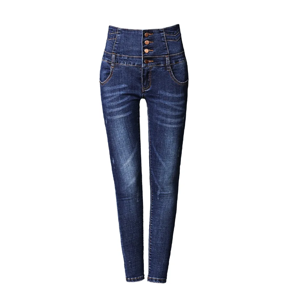 Зауженные джинсы для Для женщин узкие Высокая Талия Кнопка джинсы женские синие джинсовые узкие брюки стрейч талии Для женщин джинсы сексуальные брюки