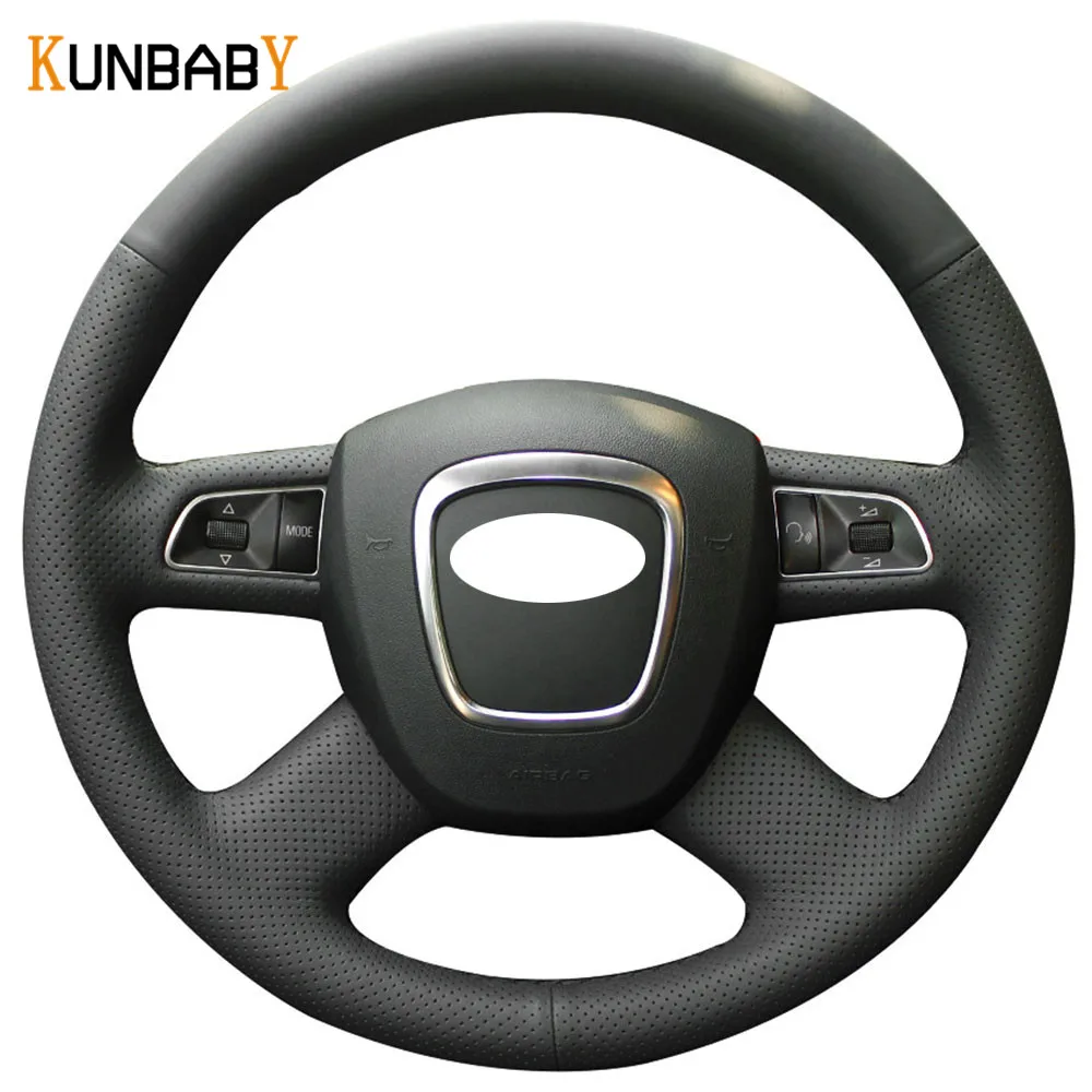 KUNBABY Genuine leather Black Red Car Steering Wheel Cover for Audi Old