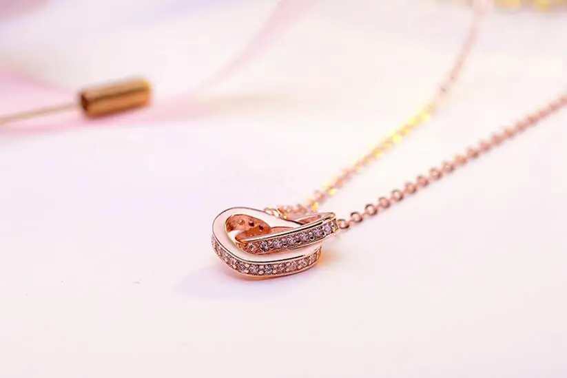 Anenjery 925 пробы Серебряное Двойное сердце круг CZ цирконий подвески ожерелья для женщин подарок колье цепь ожерелье S-N69