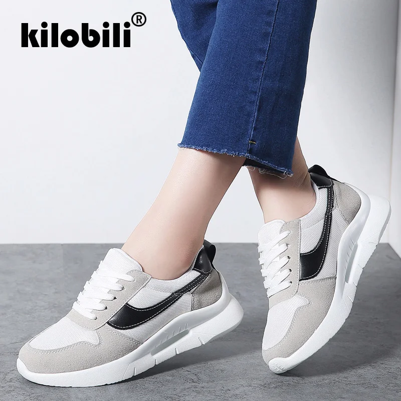 kilobili 2019 Spring Women Flats Ladies Flat Lace Up Sneakers Shoes Breathable Mesh Hand Made Walking Black | Обувь