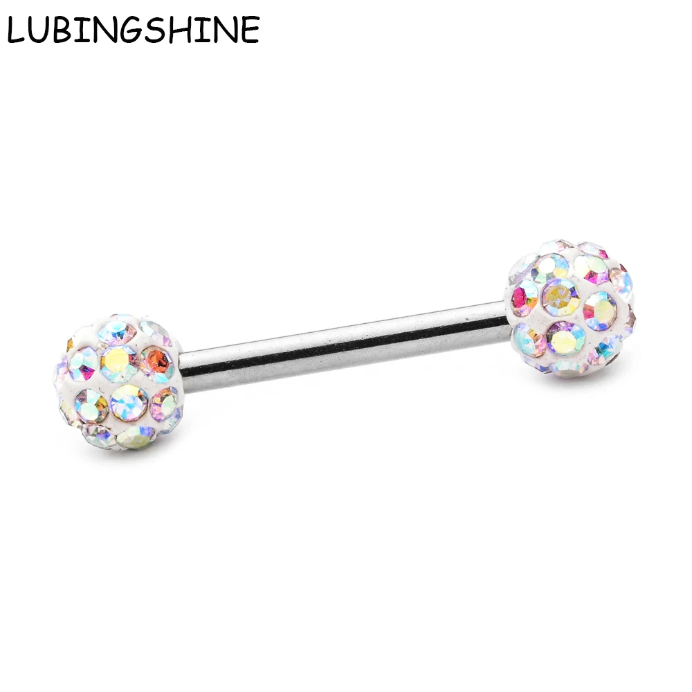 LUBINGSHINE Double Crystal Disco Ball Tongue Ring Stainless Steel