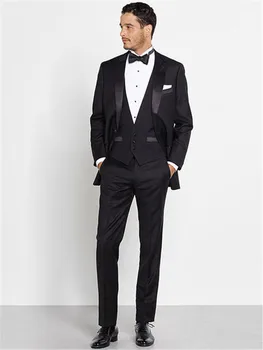 

2019 Spring British Style Men Suits Terno Masculino Groom Tuxedos Casamento Dinner Wedding Clothes(Jacket+Pant+Bow Tie+Vest)