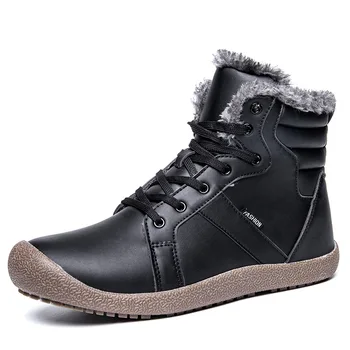 

2019 Designer shoes winter new warm leather boots plus velvet anti-skiing boots Plus size lace-up casual flat boots PU booties