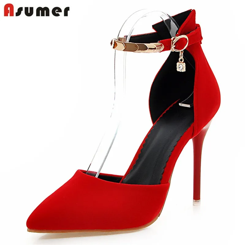 

Asumer Wedding bride shoes solid buckle big size 33-45 women pumps fashion elegant shallow single thin high heels shoes