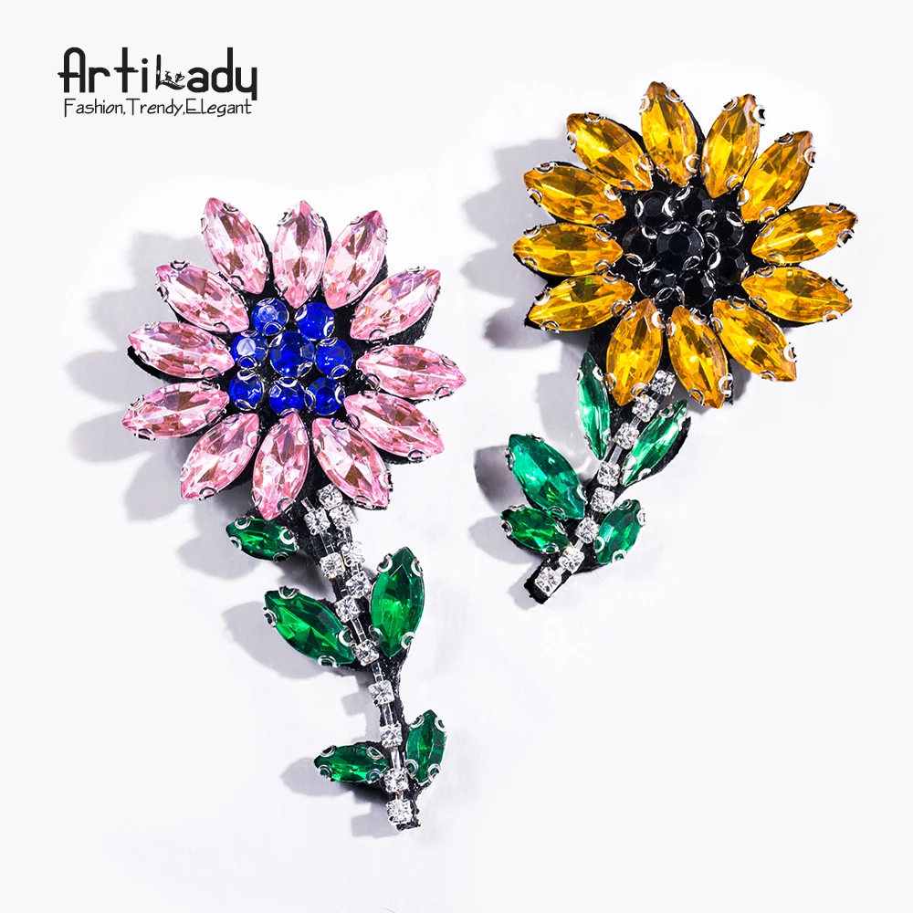 Artilady, модная блестящая брошь в виде цветка с кристаллами ручной работы, на булавке, Летний стиль, разноцветные Броши для женщин, ювелирные изделия, вечерние