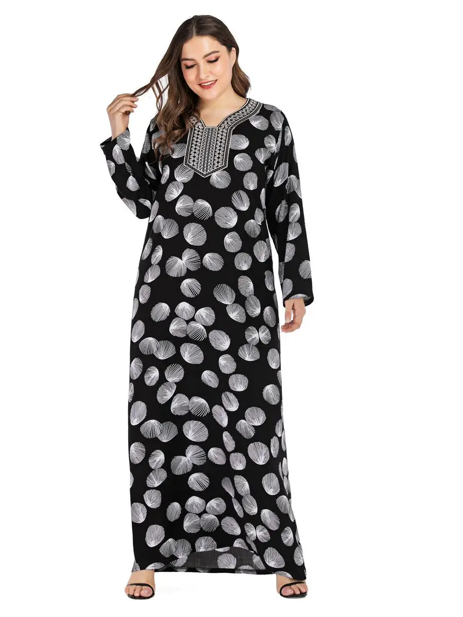 Мусульманское Платье макси с длинным рукавом исламское свободное abaya Дубай Восточный халат большого размера платье этническое винтажное