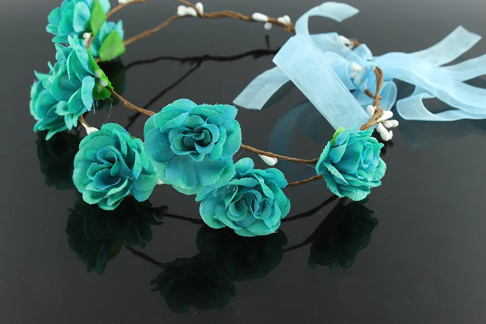 

Bohemian Women and Girls 4 Colors Rose Flower Wreath Festival Wedding Party Floral Garlands crown halo with Ribbon Wreath