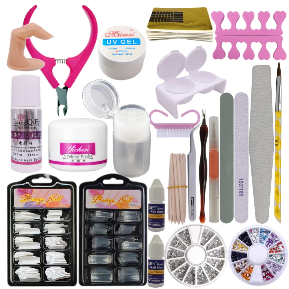 

New Nail Art Care UV Clear Gel Acrylic Poweder Liquid Nipper Cutter Nail File Set