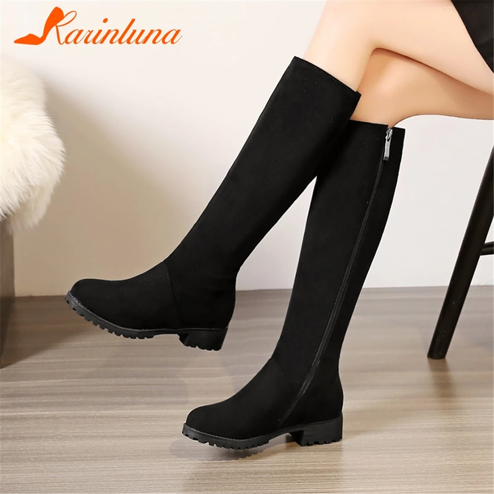 

KARINLUNA Plus Size 34-48 New Zip Shoes Woman Casual Party Retro Winter Spring Mid Calf Boots Wide Low Heels Shoes Women