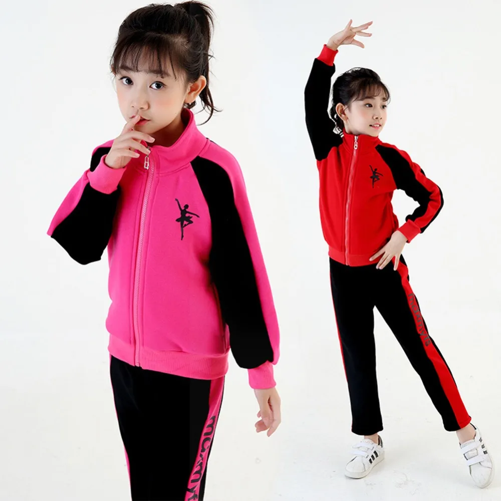 

Kids Tracksuit Girls Red Cotton Jacket and Pant Set For Sport Dance Outfit