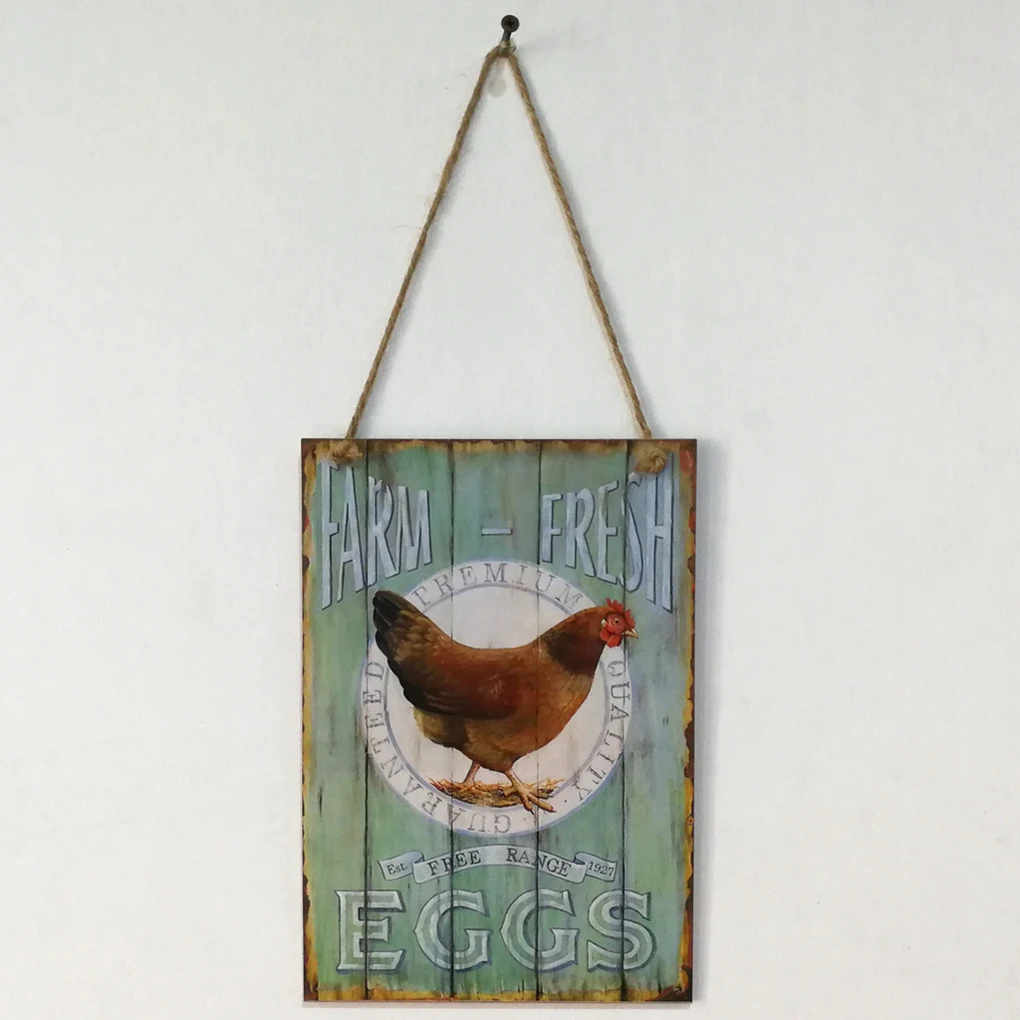 

Cock Farm Fresh Eggs Letter Retro Wooden Plaque Sign Wall Decor Hanging Pendant Wooden Board for Farm Ranch Plank Decoration