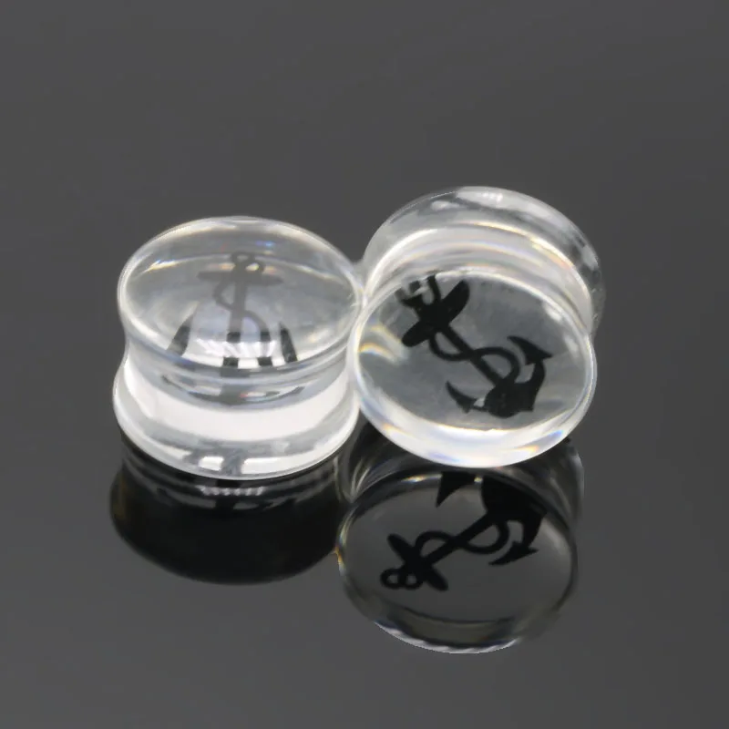 1pair fashion ear tunnels plug earrings gauge kits 6 16mm anchor clear white acrylic body