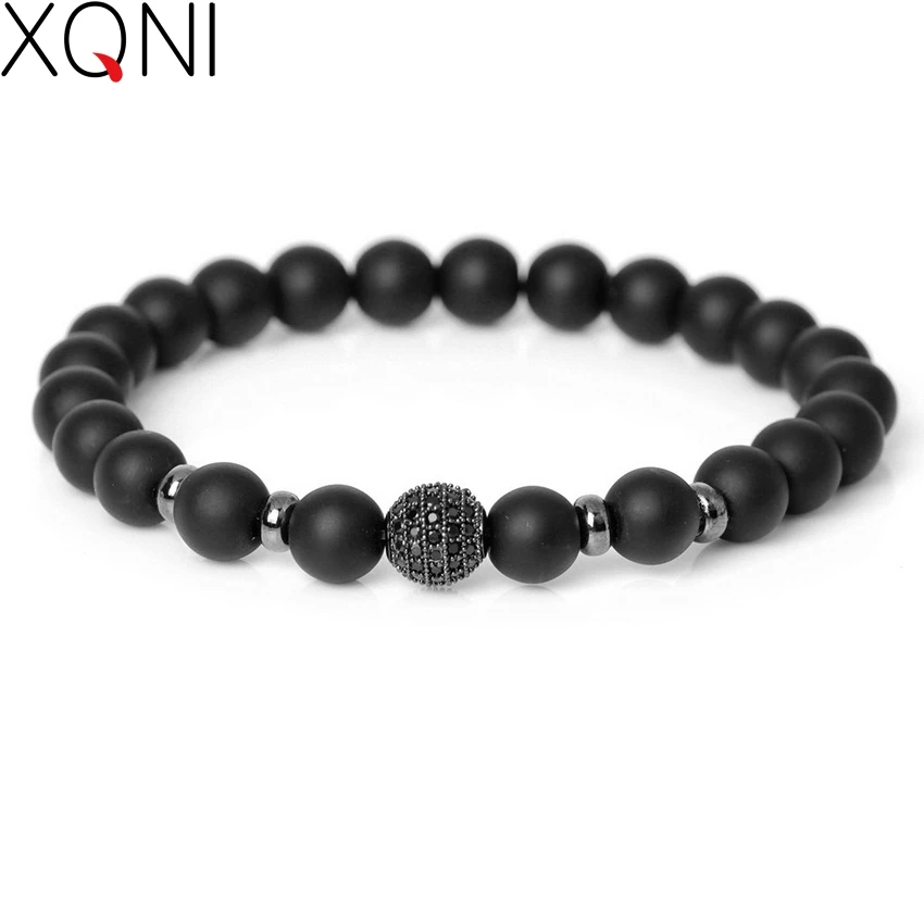 

High Quality Top Fashion DIY Health Matte onyx Stone Bead Bracelets Trendy CZ Braiding Brand Macrame Strand Women Bracelets.