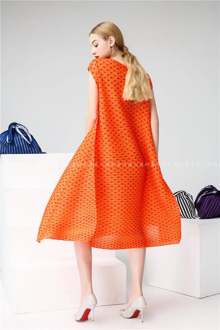 Miyake/ ; новое модное летнее бутон платье в горошек с круглым вырезом без рукавов