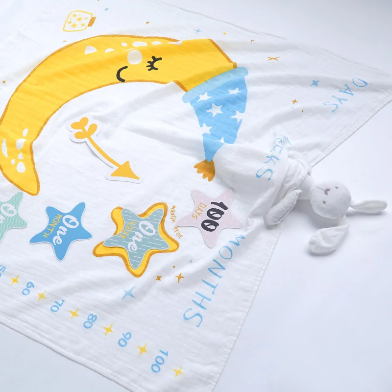 Muslinlife, популярные тренды, органическое муслиновое Хлопковое одеяло с рисунком Луны и звезды, детское одеяло, 120*120 см