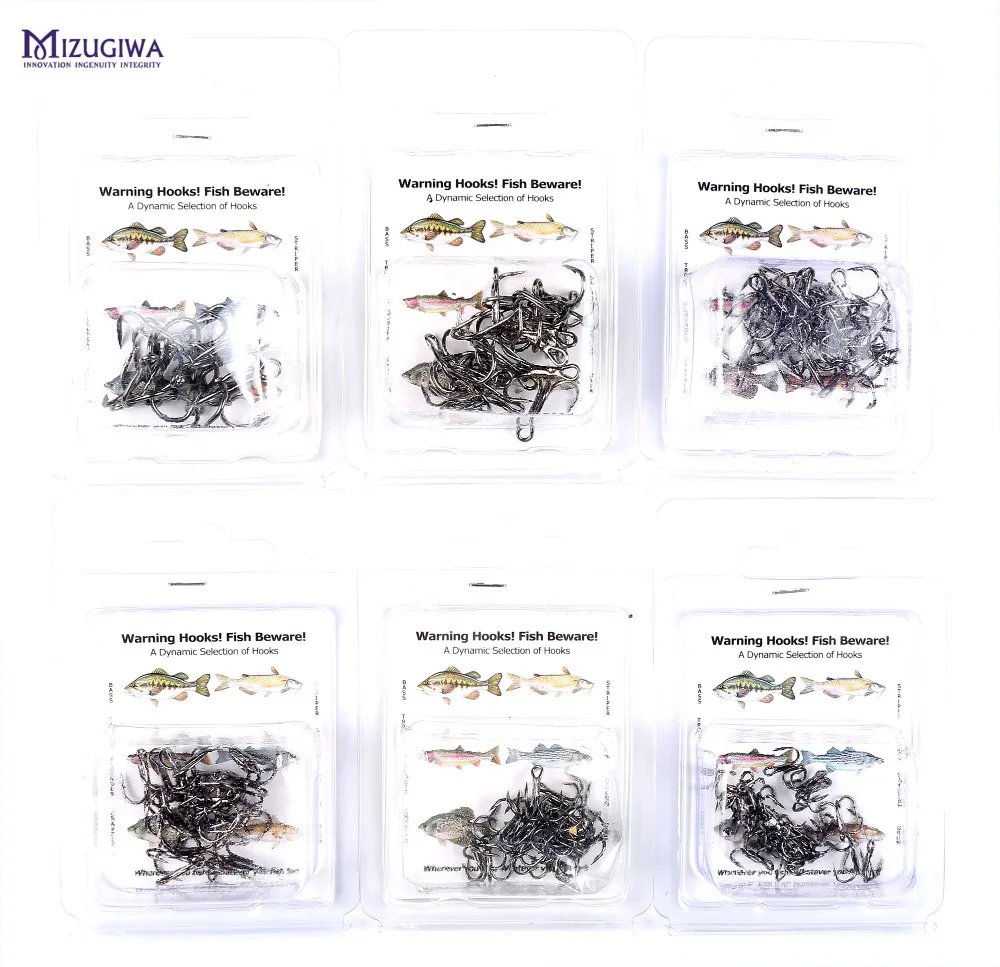 MIZUGIWA Short Shank Treble Hooks Black Nickel Shrimp Jig Hooks Saltwater Soft Bait 2 4 6 8