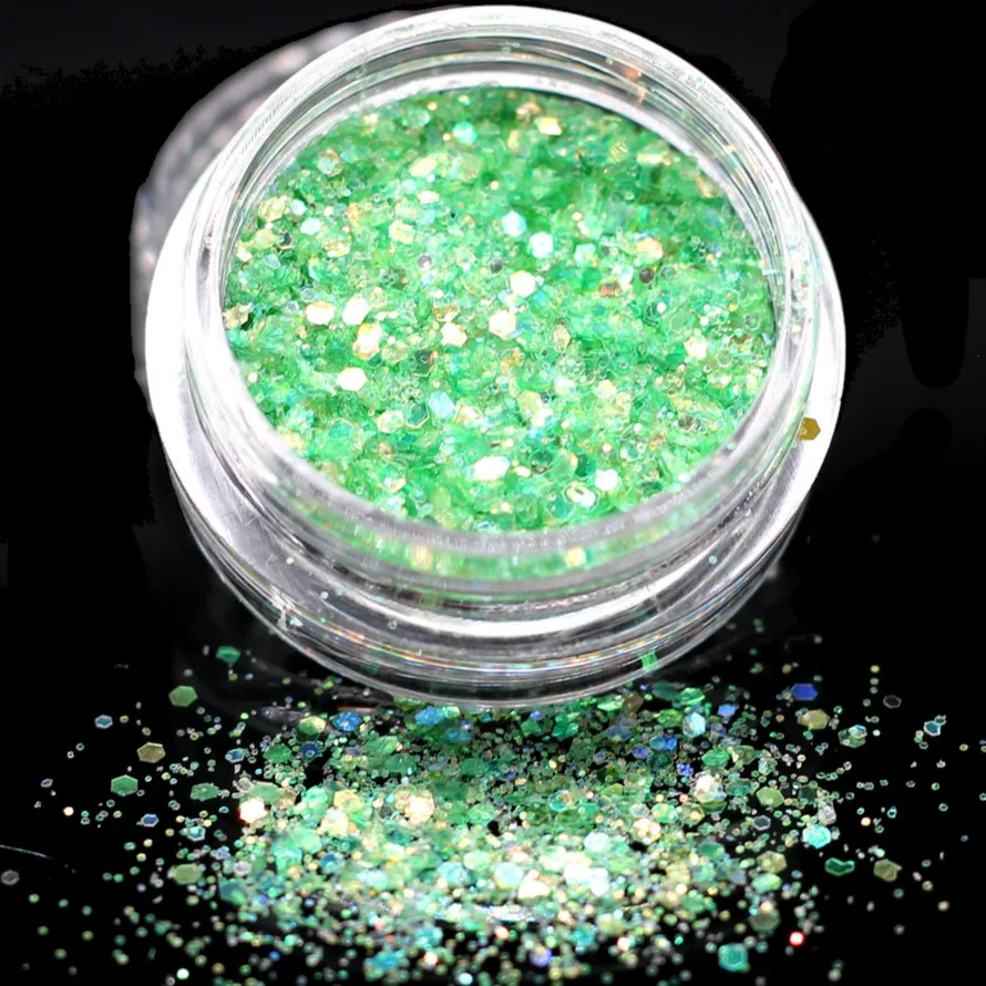 

1 Box Green Holographic Sequins Glitter Shimmer Diamond 12 Colors Eye Shiny Skin Highlighter Face Body Glitter Festival Make #07