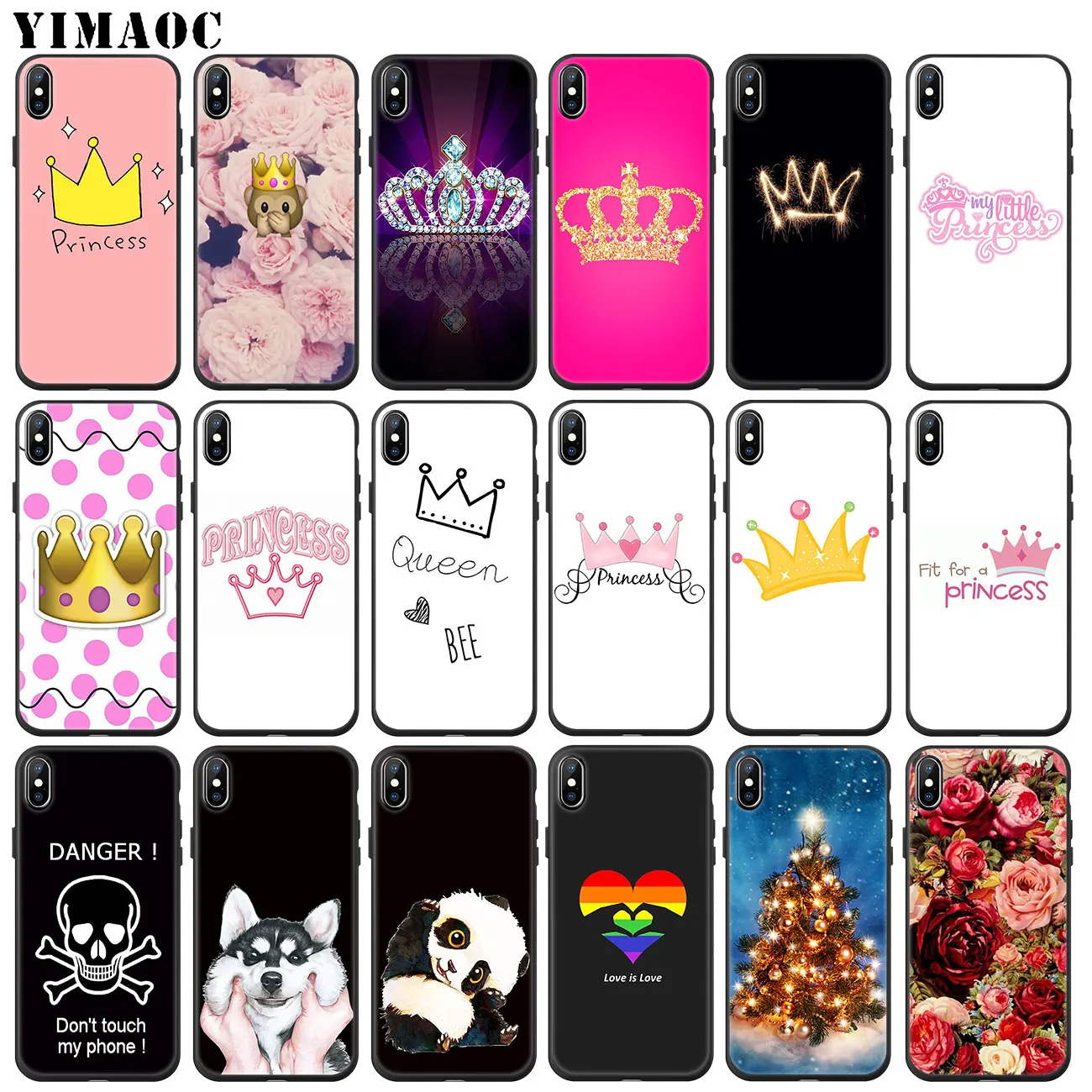 Best YIMAOC PRINCESS Queen boss crown king Soft Silicone Phone Case for iPhone XS Max XR X 6 6S 7 8 Plus 5 5S SE 10 TPU flower Cover
