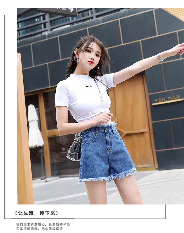 Euro Style Women loose Denim Shorts Vintage mid Waist Tassel Jeans Shorts Street Wear Sexy Wide Leg Shorts For Summer