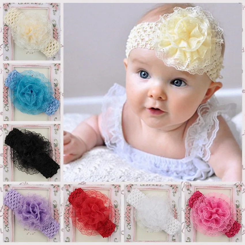 5pcs/lot 2014 New Girls Lace Headband Baby Chiffon Flower Headband