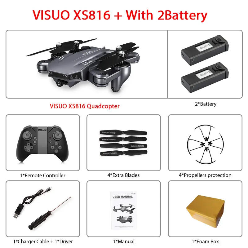 Visuo XS816 оптическое позиционирование потока Rc Квадрокоптер с двойной камерой 2mp Wifi FPV Дрон контроль жестов Дрон Vs XS809HW XS809S - Цвет: XS816 2B Foam Box