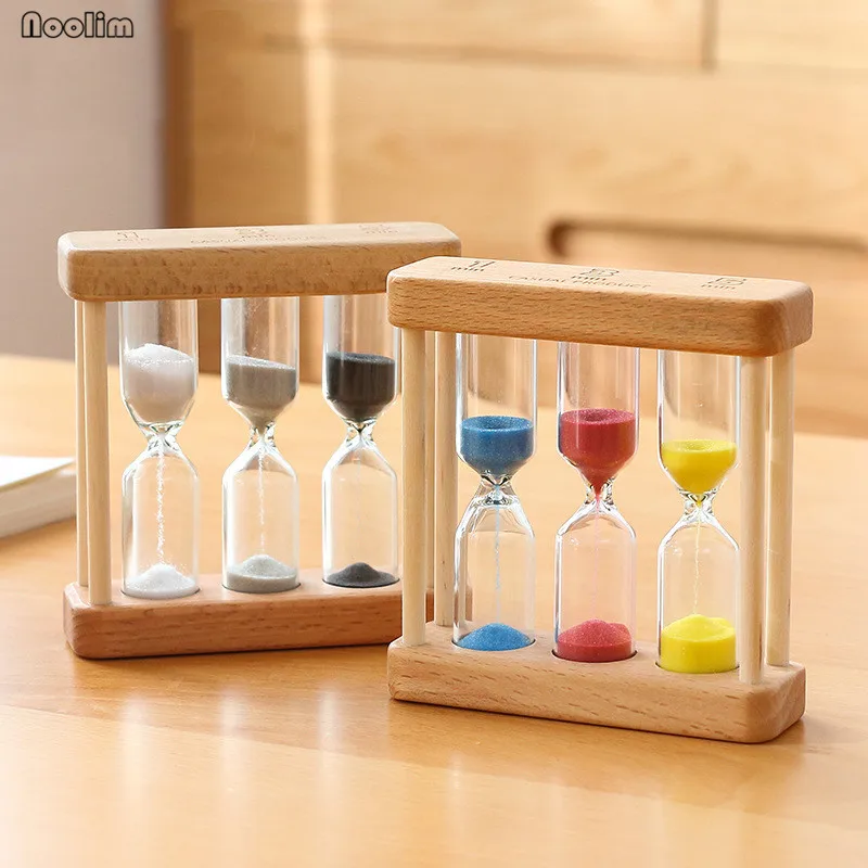 1/3/5 Minutes Wooden Hourglass Cute 3-in-1 Multifunction Sandglass for Home Office Tea Table Decoration Birthday Gifts For Kids