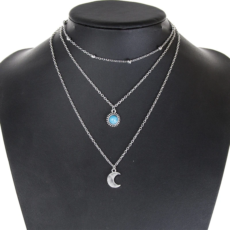 

2019 Fashion Bohemia Multi-element DIY Semi-Round Shape Marble Moon Pendants Necklaces Multilayer Chokers Necklaces For Women