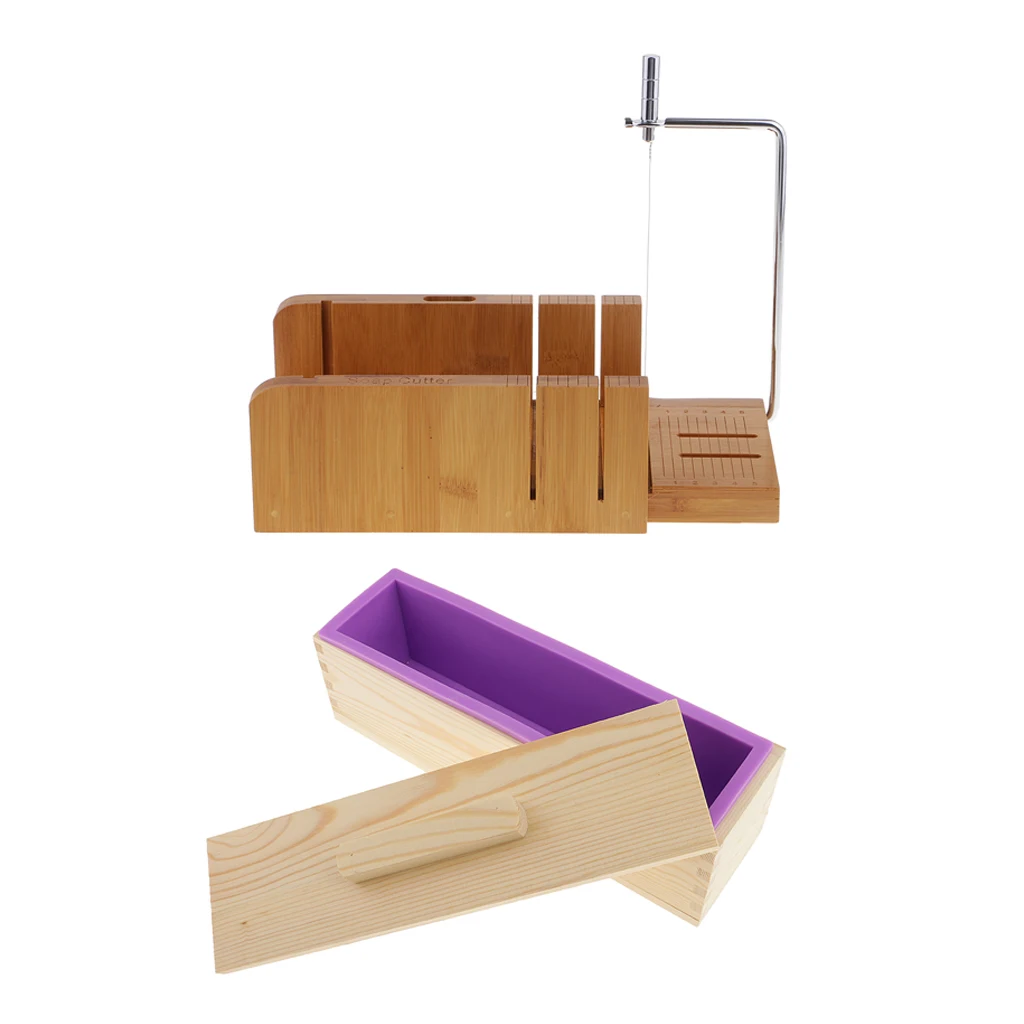 2 Pcs/set Soap Making Multifunctional Soap Cutters with Beveler Wire Slicer + 900ml Silicone Soap Loaf Mould Wood Box with Lid