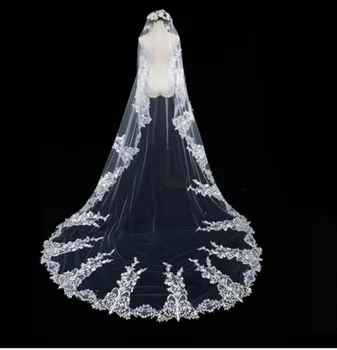 

3 Meter White Ivory Cathedral Wedding Veils Long Lace Edge Wedding Accessories Bride Veu Wedding Veil