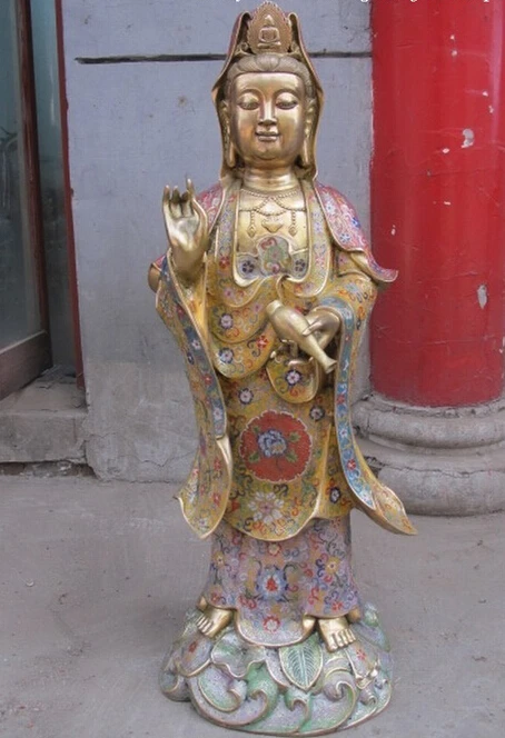 

bi002722 100% Pure Bronze handwork Cloisonne Kwan-yin Avalokitesvara Bodhisattva Buddha