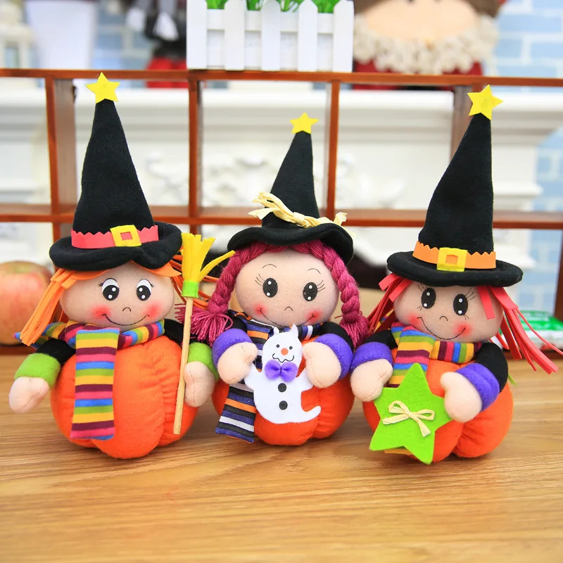 Halloween Cute Pumpkin Mini Witch Little Doll Plush Toy Home Table