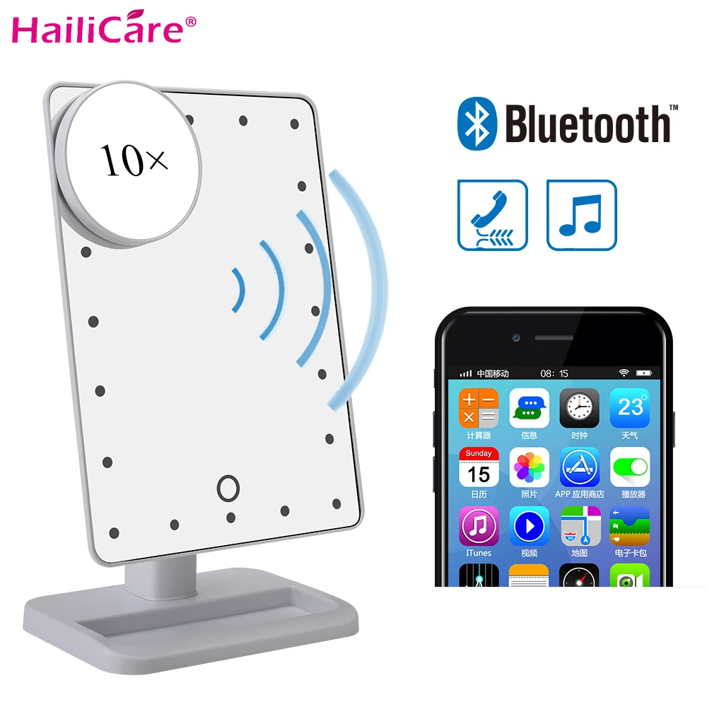 

Bluetooth LED Touch Screen Speaker Makeup Mirror With 10X Magnifier 20 LEDs Lighted Cosmetic Adjustable Vanity Tabletop Mirror
