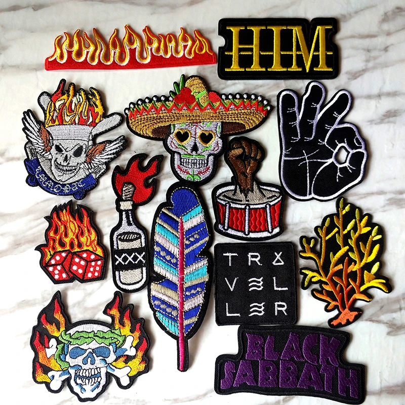 

Pulaqi Skull Punk Rock patch DIY Embroidery Iron On Patches For Vikings Clothes Sticker Hat T-shirt Overcoat Anti-War Applique