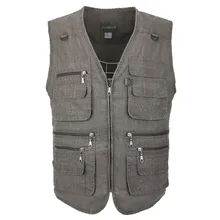 Slubbed Men Vest Summer Breathable Travel Waistcoat With Many Pockets Spring Autumn Sleeveless Jacket Fishing Outdoors Vest