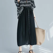 Большой один размер Кнопка украшения плиссированные Для женщин юбка Повседневное длинная юбка мода Юп роковой Пастель Saia Миди Chic Женская одежда