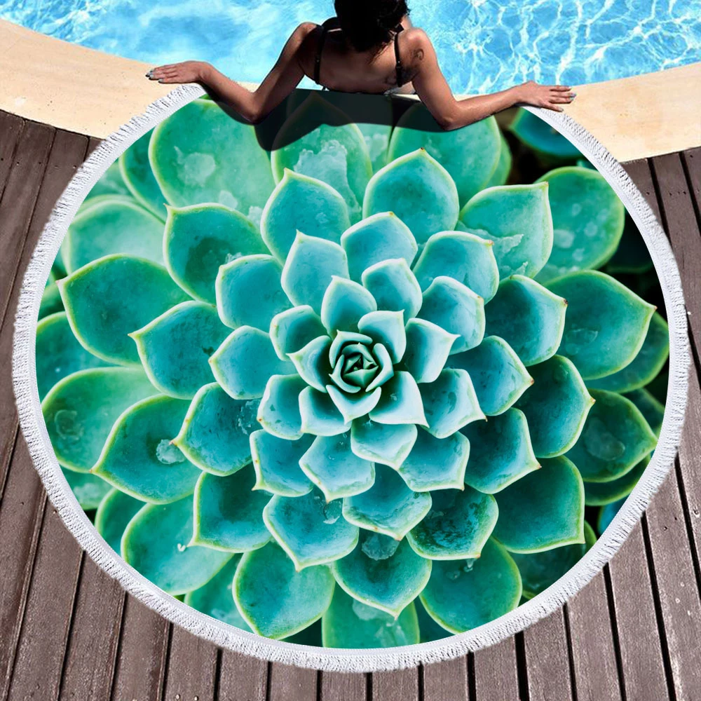 

Printed Large Leaves Flower Beach Towel Round Microfiber Beach Towels Roundie Adults Serviette De Plage Toalla Playa