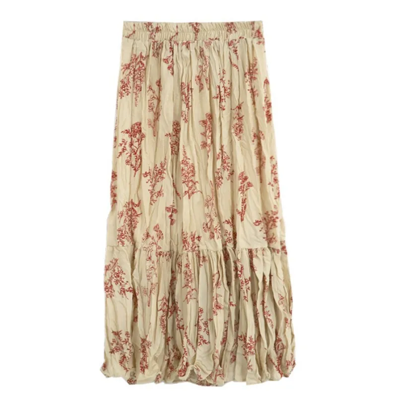 Новое поступление, плиссированная юбка с цветочным принтом, винтажная юбка, 3 Цвета, Faldas Largas Elegantes, одежда
