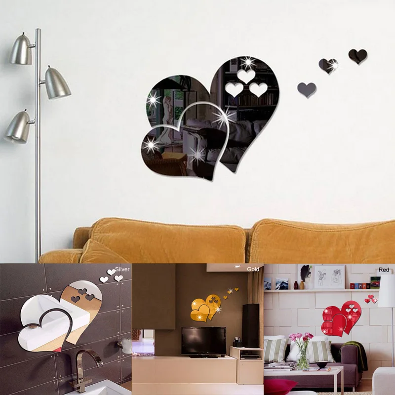 Art Mural Decor DIY Mirror Wall Stickers Party Wedding Decors 3D Mirror 3D Love Heart Removable Home Room Wall Sticker Decal-in Wall Stickers from Home & Garden on Aliexpress.com | Alibaba Group