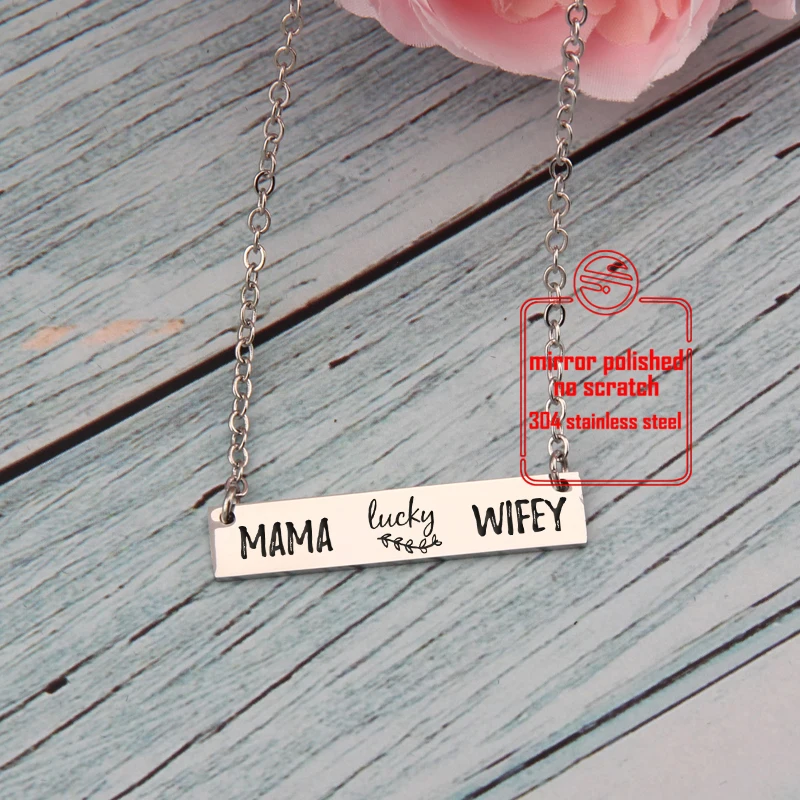 

Mother's Day Bar Necklace Pendant Jewelry Stainless Steel Chain Precious Gift For Mom Mother Mama Wiffy Birthday Present
