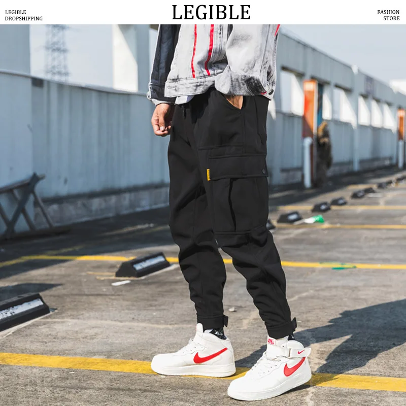 

LEGIBLE Joggers Pants Men 2019 Big Pockets Ankel Cargo Harem Pants Men Streetwear Overalls Men Sweatpants