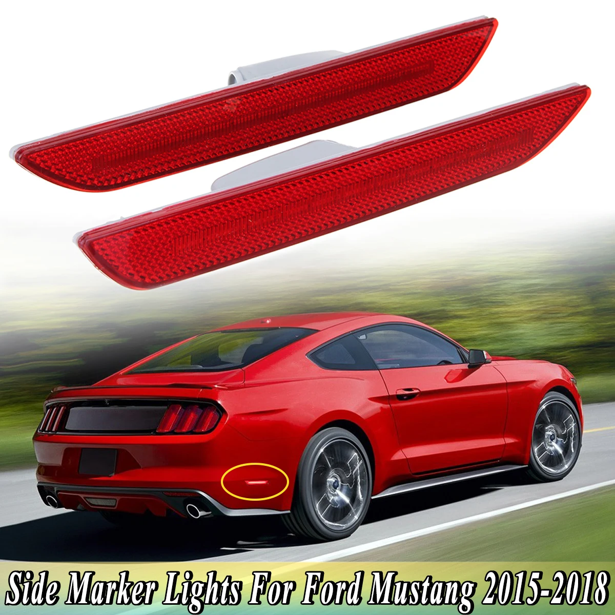 

2Pcs/set Red LED Rear Side Marker Reflector Lights Lamps Bumper Signal Light Fit For Ford For Mustang 2015 2016 2017 2018
